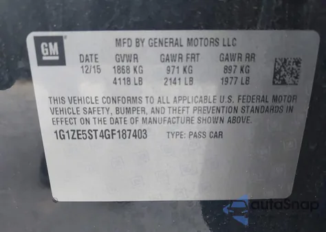 2016 Chevrolet Malibu 1Lt from USA, damaged, VIN 1G1ZE5ST4GF187403